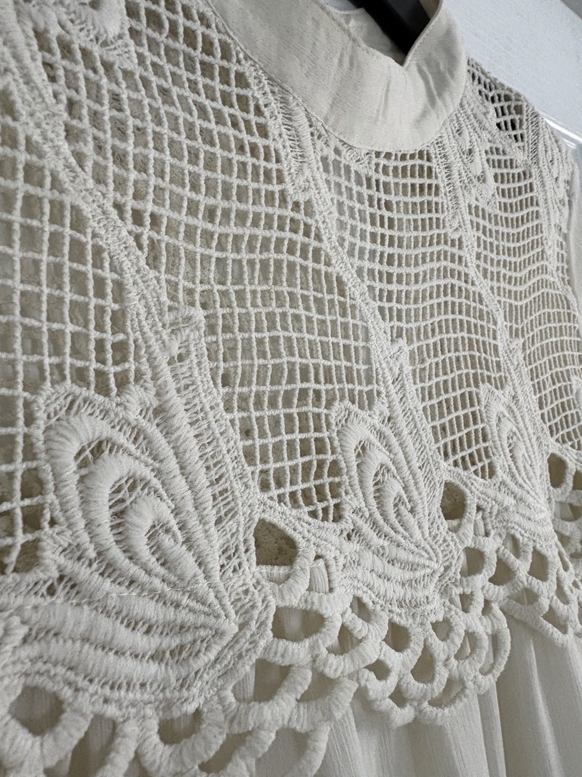 River Island Cream Crochet Blouse – Size M (12/14) – Boho Festival Summer