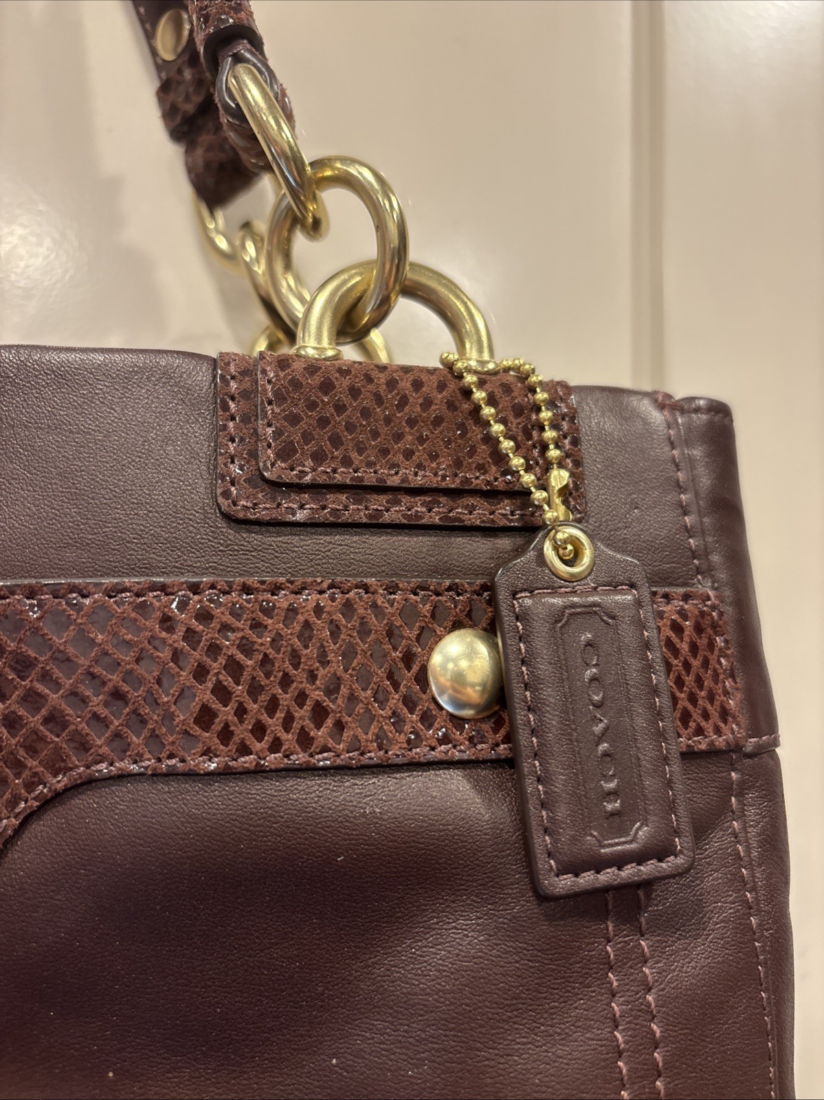 Coach Penelope Leather Carryall Snakeskin Accent Turn lock Bag F16531