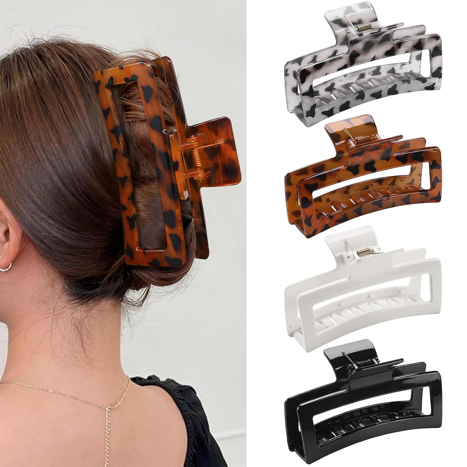 5 Inch Extra Large Claw Clips for Thick and Long Hair, 4 Pack XL Jumbo Matte Rec