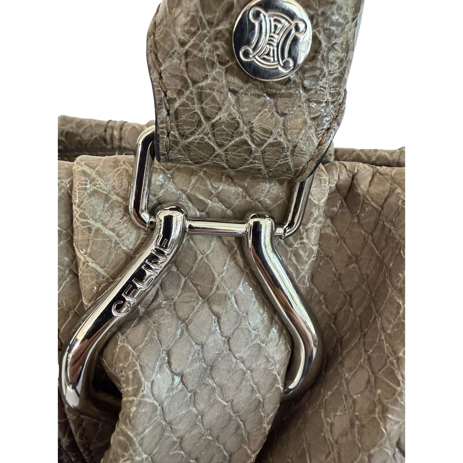 Celine Vintage Python Leather Boogie Bag Exotic Satchel Crossbody Triomphe Medal