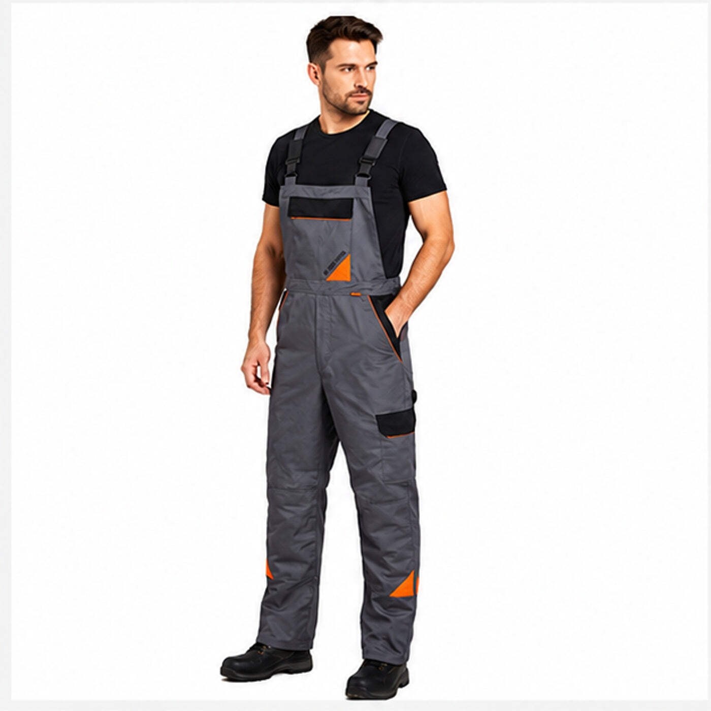 Work bib overall grey color with orange accents “Professional-grey”