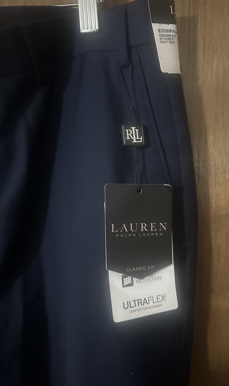 NWT Ralph Lauren Navy Reg. Classic Fit Suit Trouser Men Pants Slacks 36×34 L#EB5