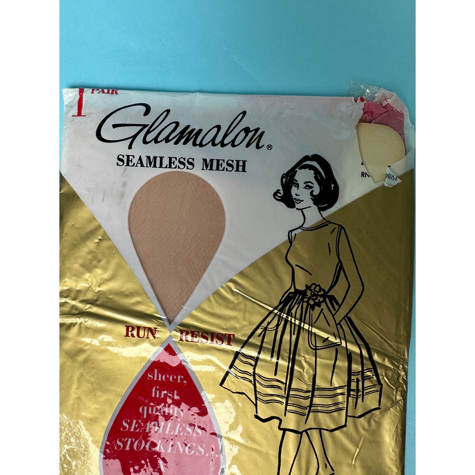 Vintage 1960s Glamalon Seamless Mesh Stockings Deadstock Run Resist Nylon Tan