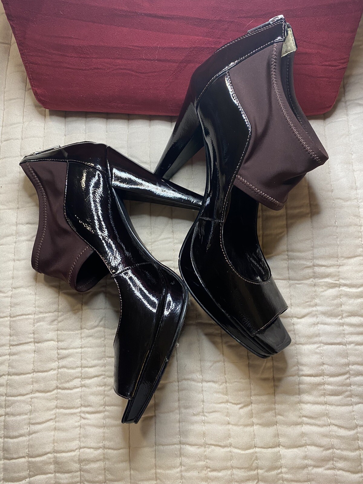 Jessica Bennett JNASH Square Toe Platform Pumps Brown 9M Rear Zipper