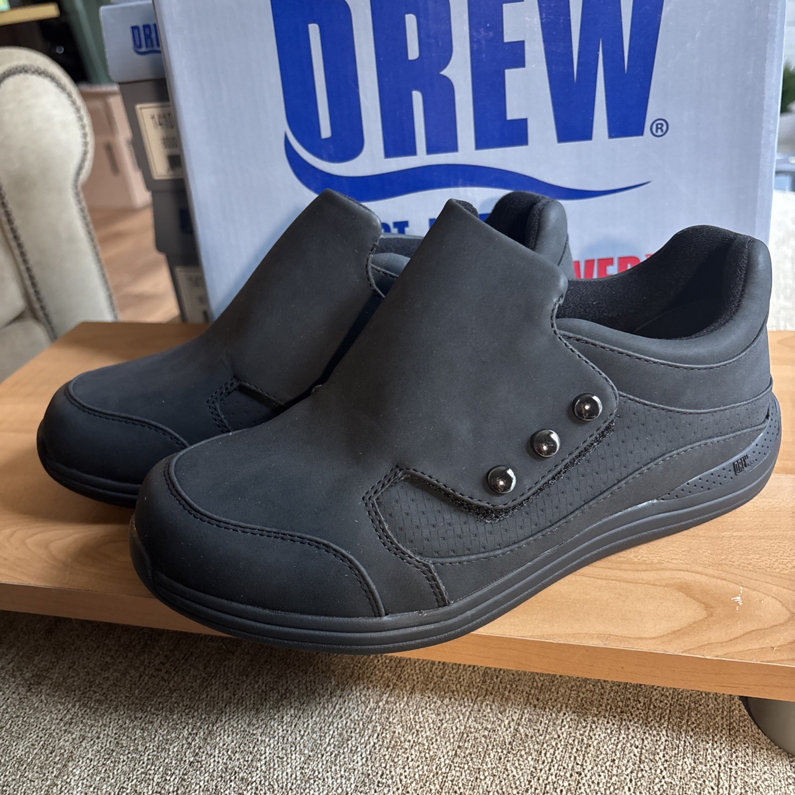Bouquet by Drew Adjustable Loafer Black Nubuck Size 7.5 X-Wide For Swollen Feet