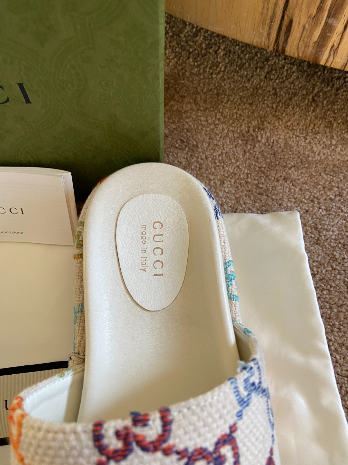 GUCCI ANGELINA Platform Multicolor logo print EMBROIDERED canvas slides 39