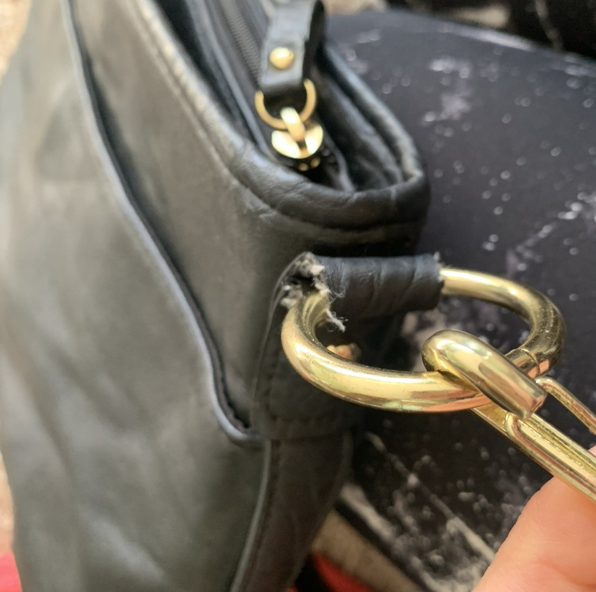 Rosetti Black Polyurethane Shoulder Bag Purse Zipper/Chain Pockets *Crack Strap