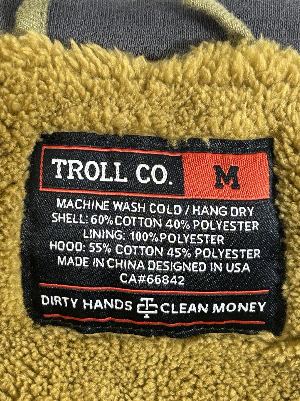 EUC! Troll Clothing Co. Green Gray Sherpa Fleece Lined Snap Jacket Hoodie MEDIUM