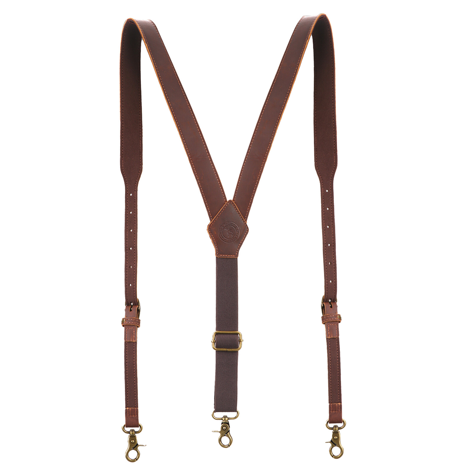 TOURBON Men’s Y-Back Suspender Pants Braces 3 Hook Adjustable Vintage Leather US