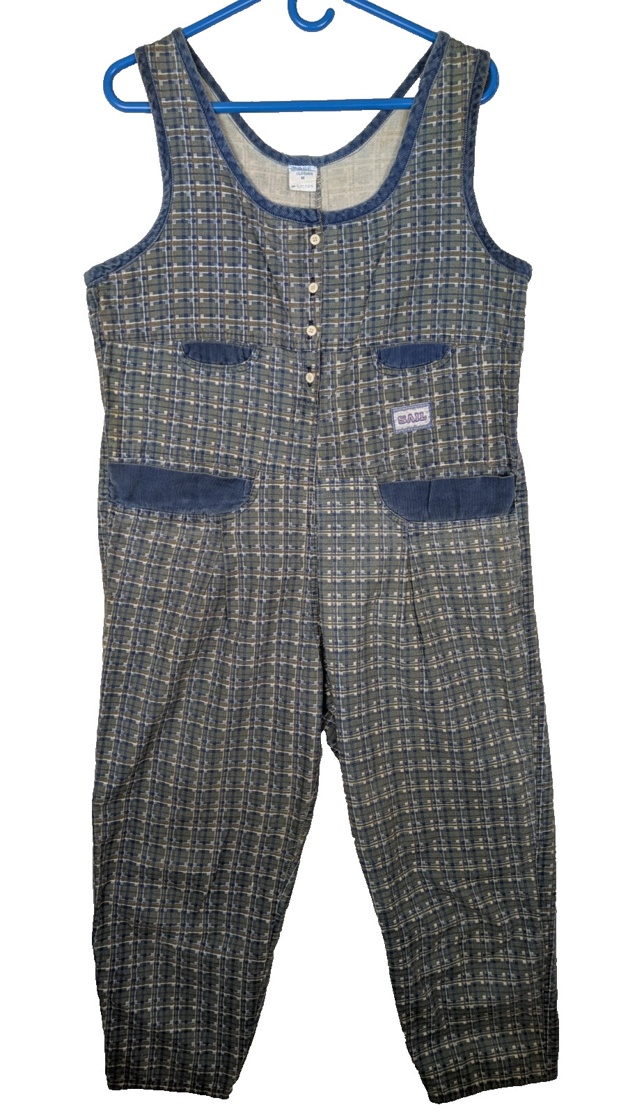 Vtg Sail Overalls Jumpsuit Garden Jumper Cropped Boho Cottage Womens Size M