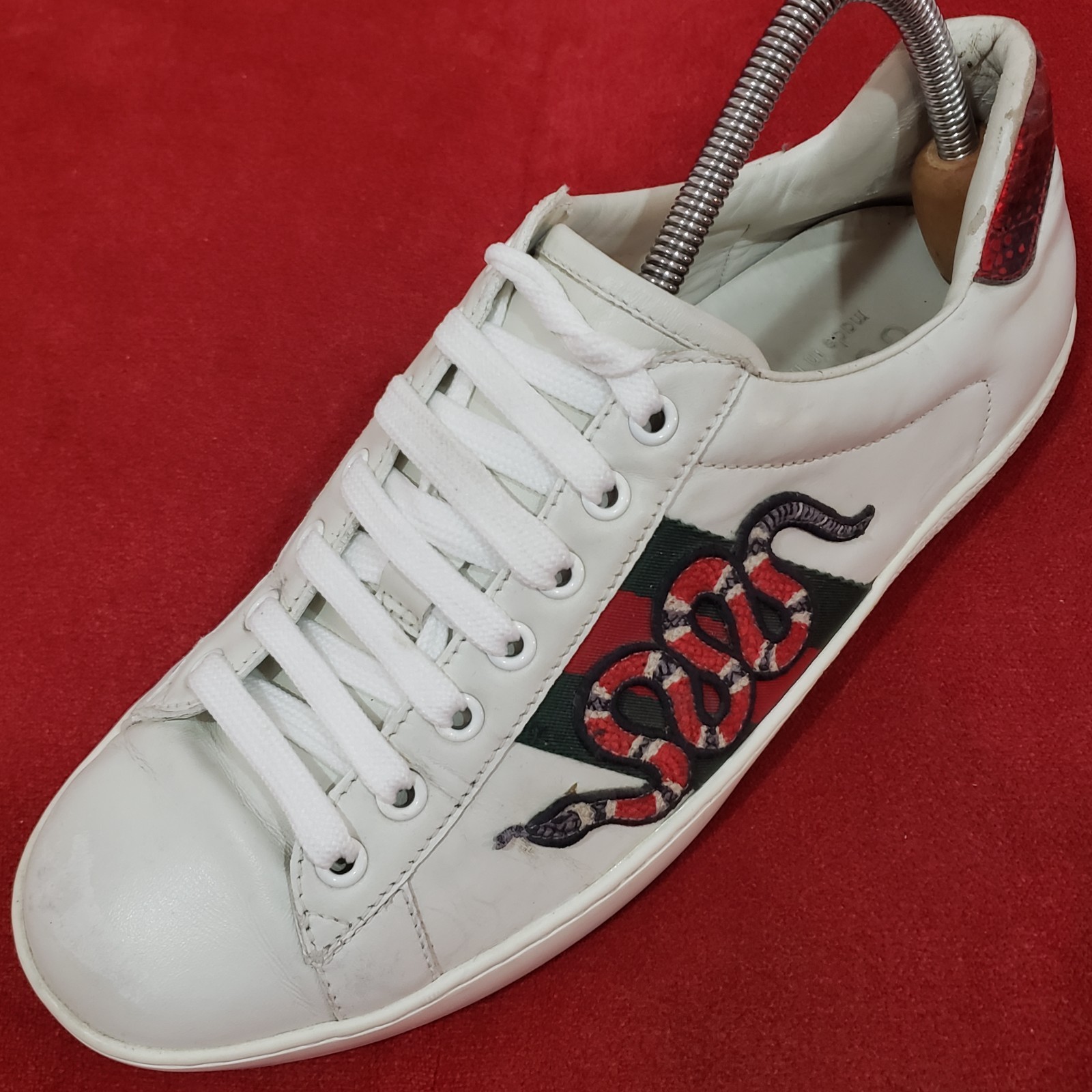GUCCI Ace Web low sneaker snake embroidered white leather 8.5 US 41.5 EUR 456230