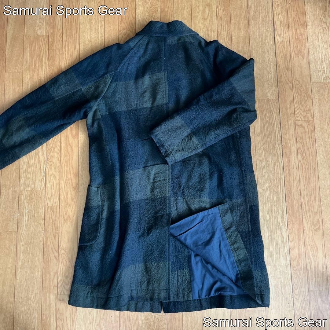 SAGE DE CRET Checkered Coat M Navy Green, Length 37.4 in Shoulder: 19.7in