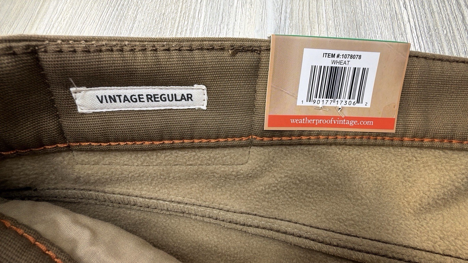 Weatherproof Vintage Sz 38×30 Fleece Lined Stretch Canvas Pant Regular Fit Brown