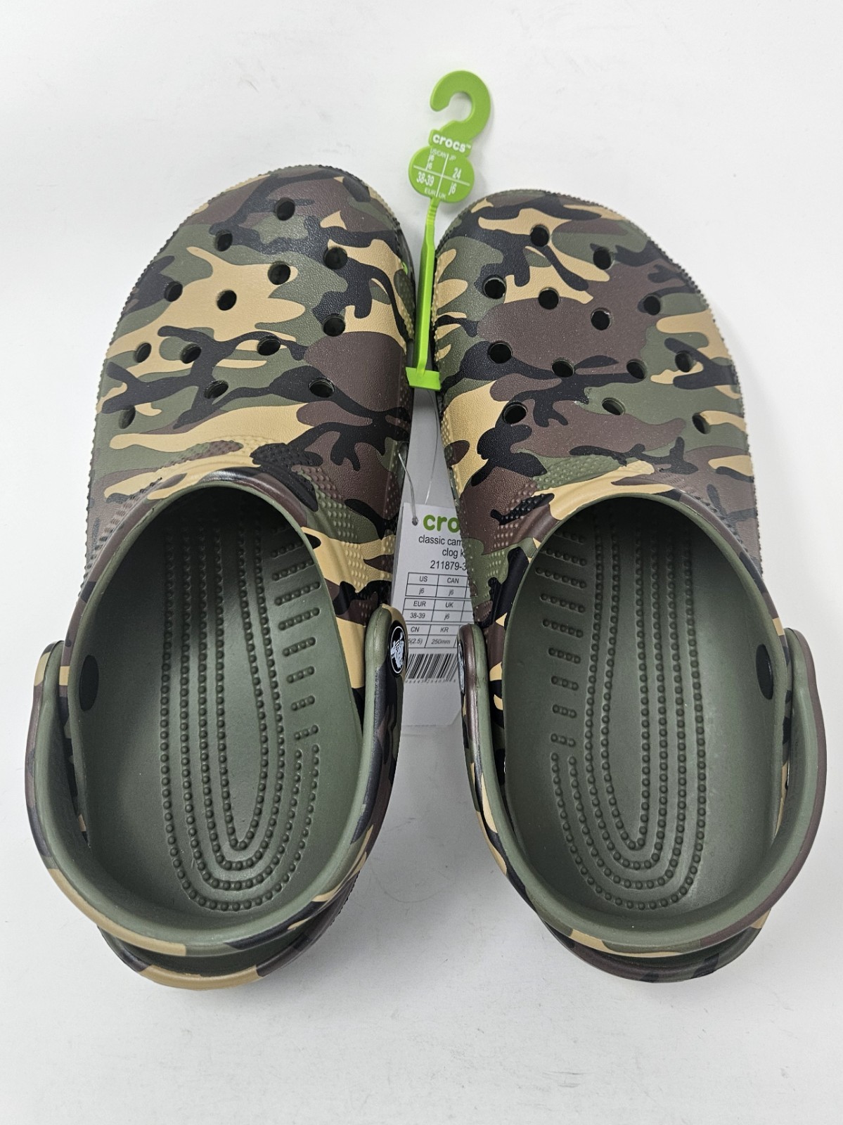 Crocs Classic Clog Slip-On Sandals, Unisex Kid’s Army Green Camo, 211879, NEW!