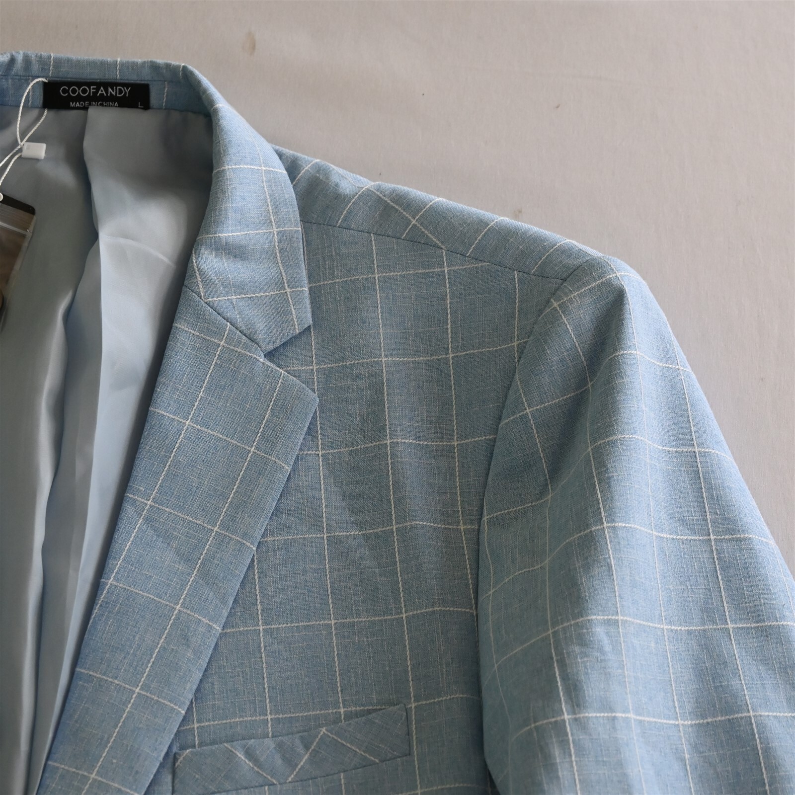 NEW Coofandy Large Blue Windowpane Mens Blazer Sport Coat Suit Jacket