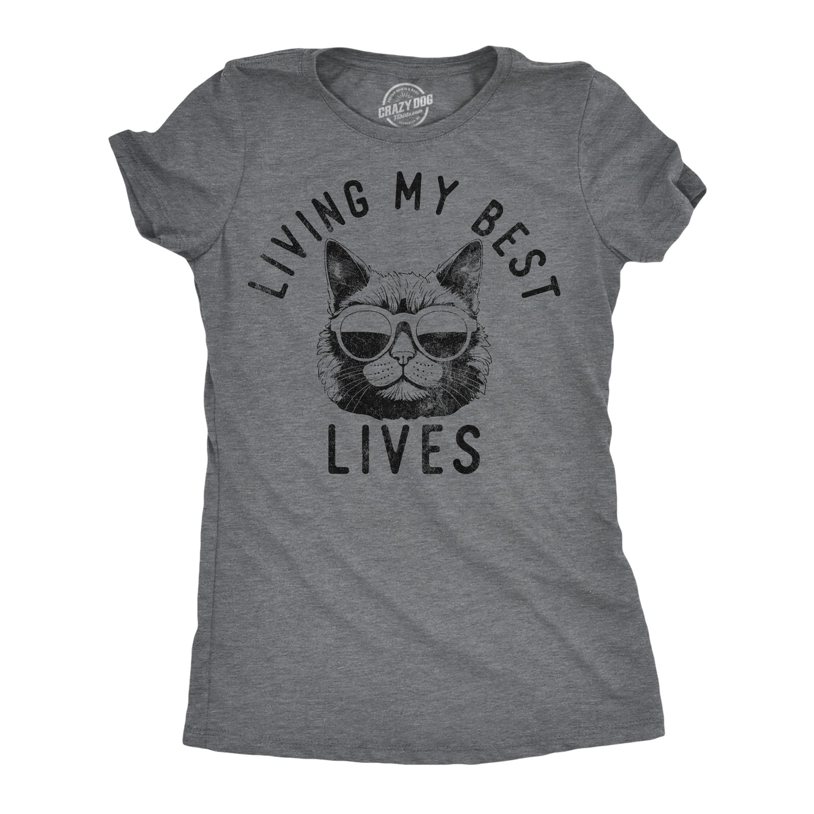 Womens Funny T Shirts Living My Best Lives Sarcastic Kitten Graphic Novelty Tee