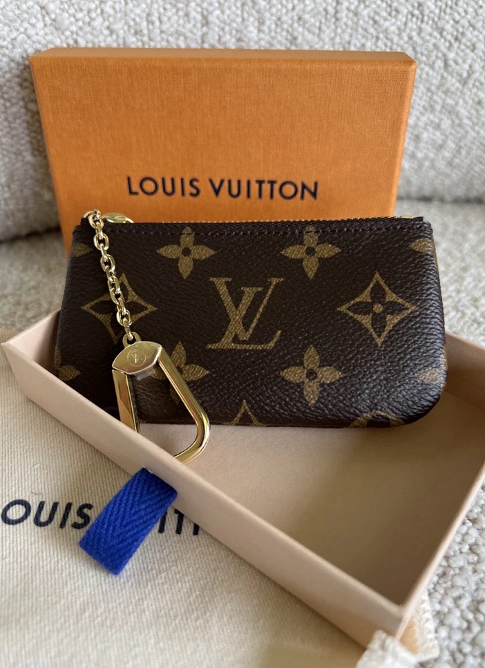 Louis Vuitton Monogram Key Pouch Pochette Cles Coin Purse W/Box & Bag