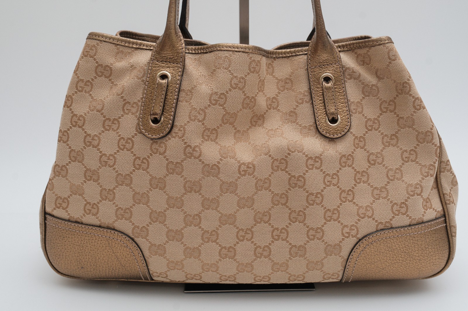 GUCCI Princy Tote Shoulder Hand Bag GG Canvas Gold