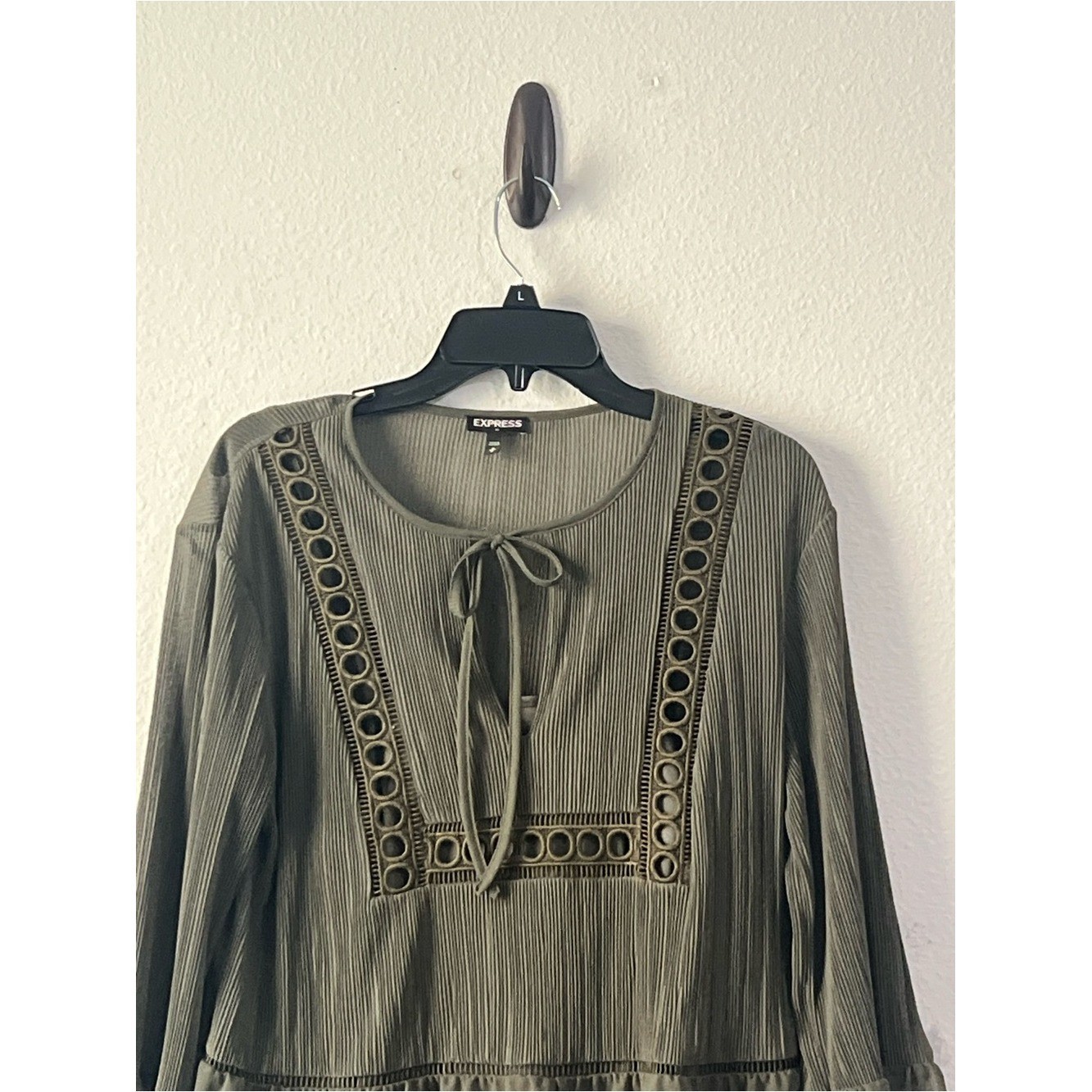 Urban Expressions Olive Green Lace-Trim Peasant Tunic, Size M