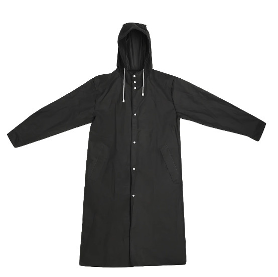 Men Black Waterproof Long Raincoat Hooded Trench Jacket Outdoor Hiking Rain Coat