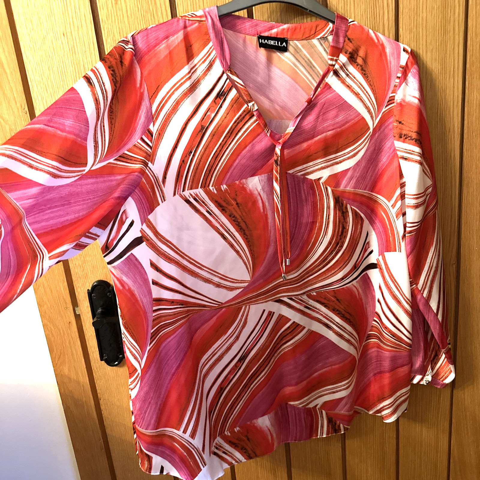 HABELLA Ladies silk feel stunning top neck tie UK20 Eur 46 Pink /Red/White