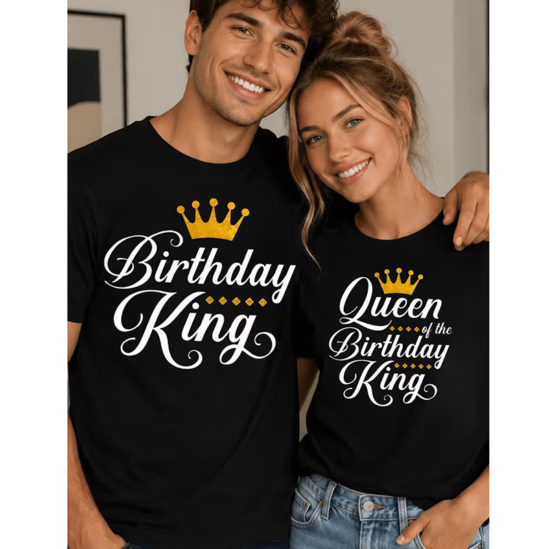 Couple Anniversary T-Shirt Women Men Birthday King Queen Graphic Couple T-Shirt❀