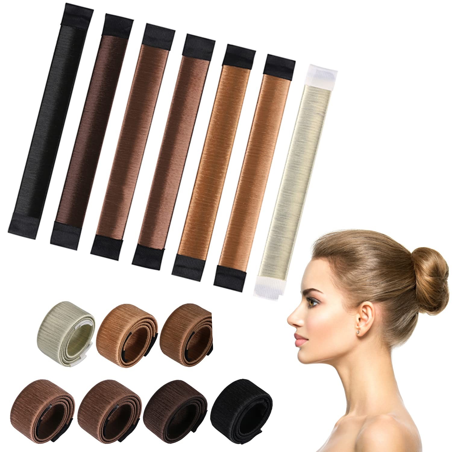 7 Count 7 Shades Bun Maker, Hair Donut, French Twist, Snap Disk, DIY, Styling