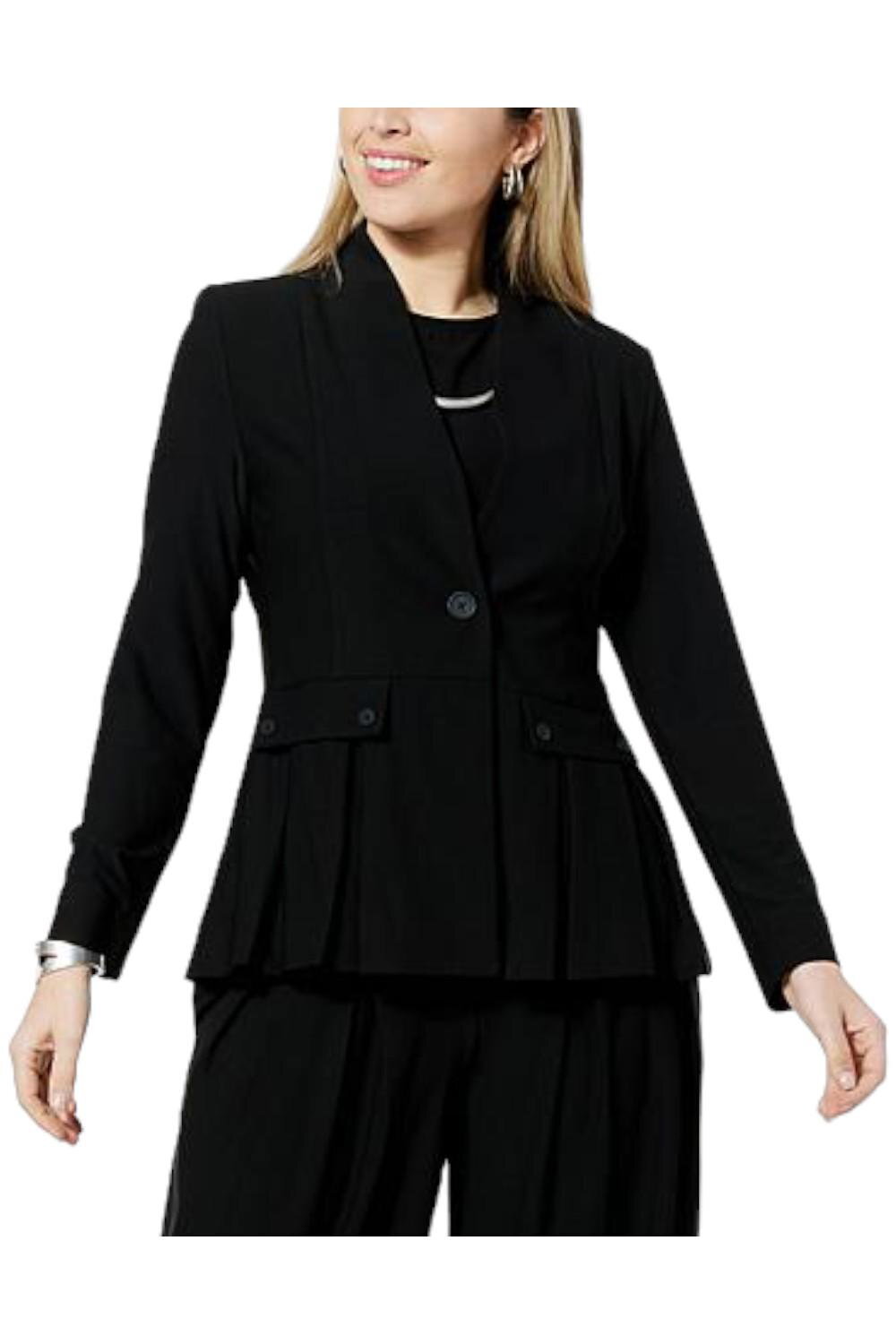 WynneLayers Luxe Crepe Collarless Blazer with Belt Detail Black