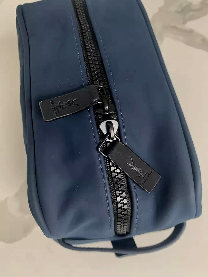 Yves Saint Laurent YSL Parfums Y Pouch slate blue faux leather travel Dopp Bag
