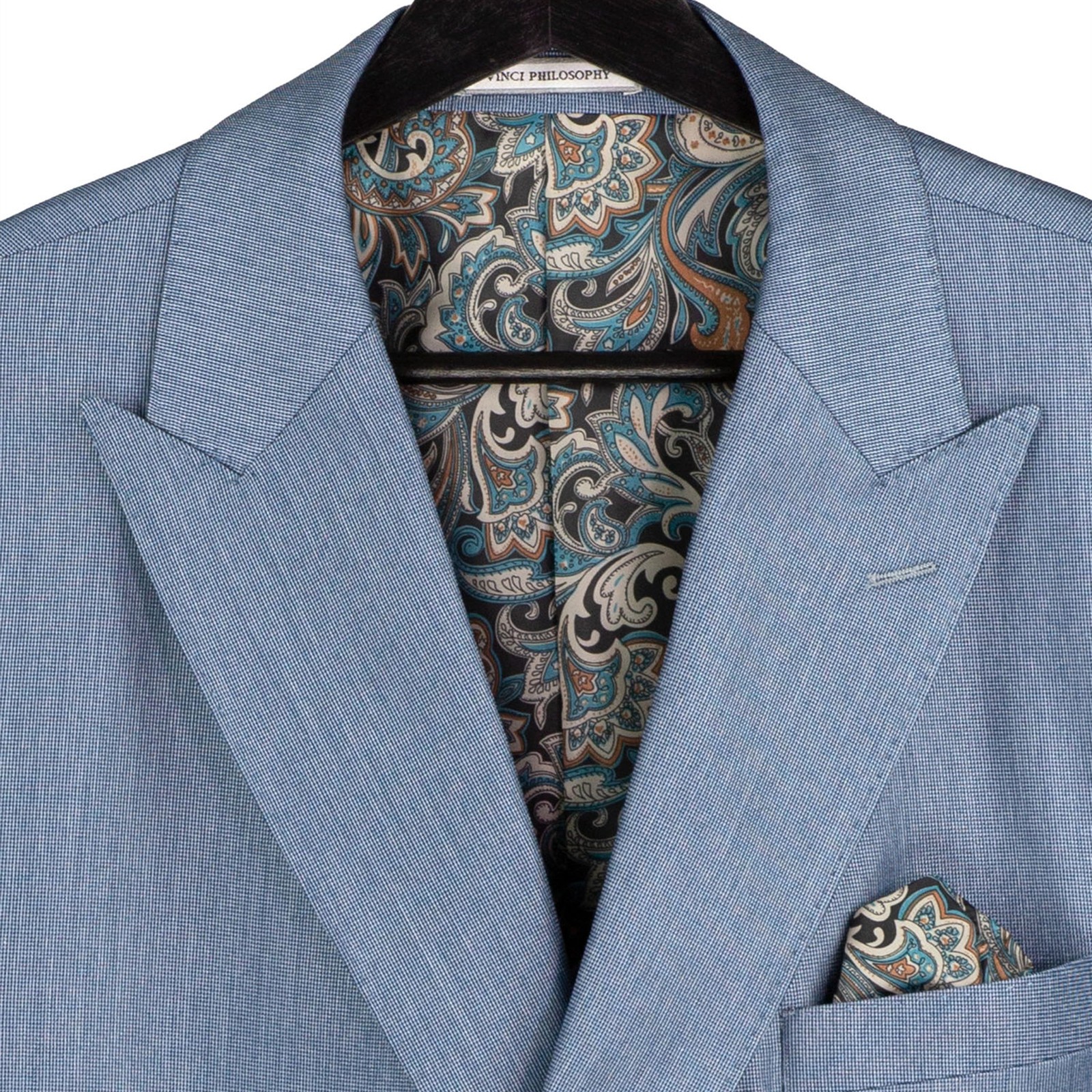 VINCI Men’s Smoke Blue Sharkskin Double-Breasted Suit w/ Flex Waist – NEW