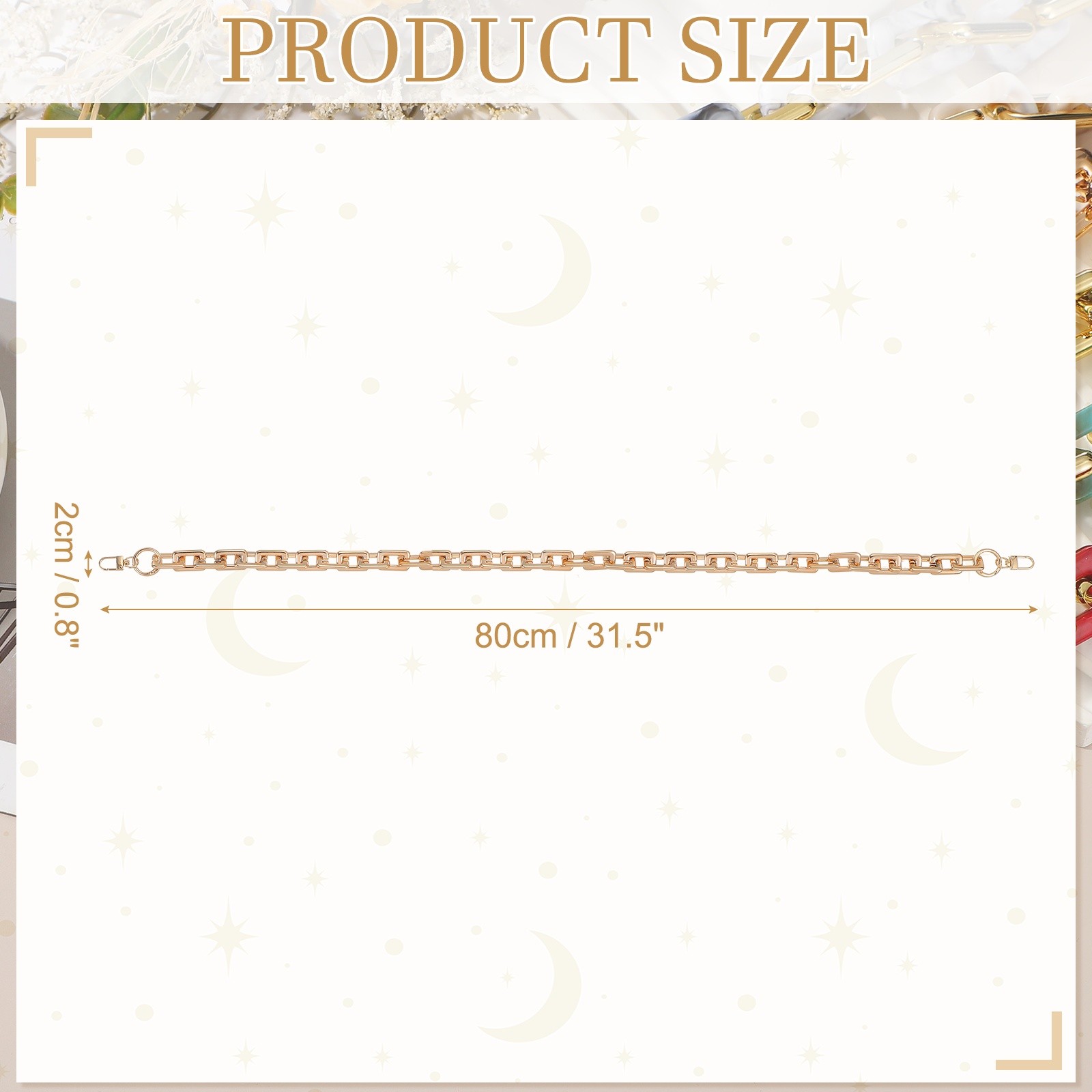 Purse Chain Strap, 31.5 Inch Acrylic Strap Replacement for Handbag, Rose Gold