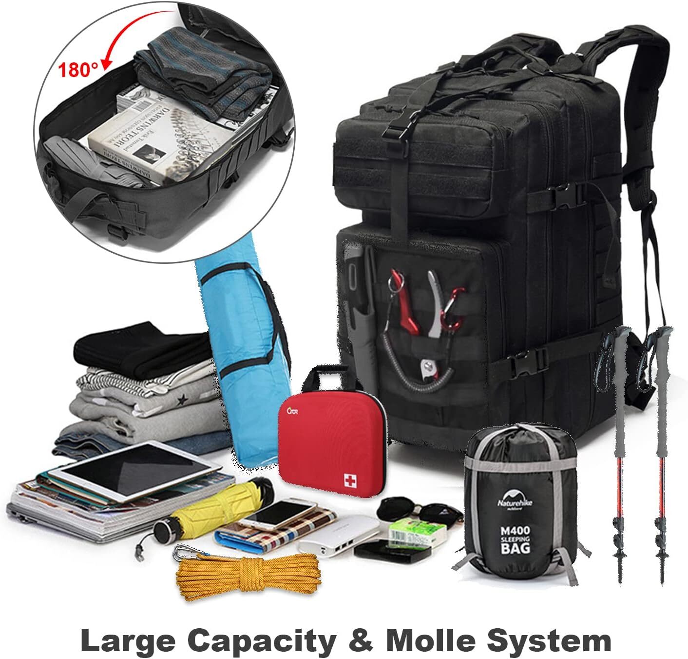 50L Large Tactical Military Backpack Waterproof Rucksack Hiking Laptop Backpack