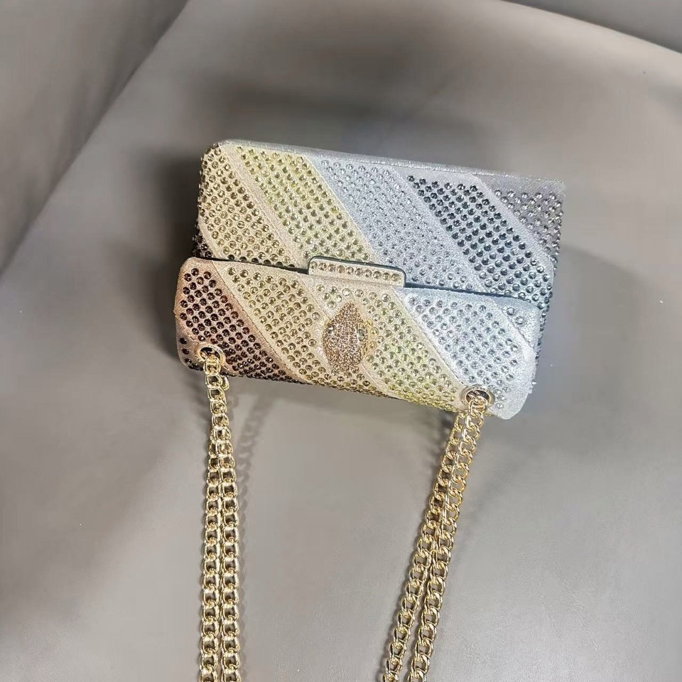Kurt Geiger London Ombre Crystal Crossbody Bag Gold Eagle Chain 21×8×15 cm