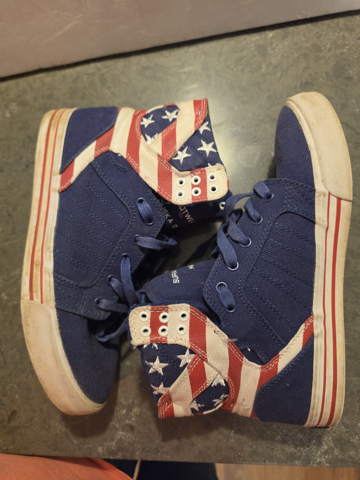 Supra Muska 001 American Flag High Top Skate Shoes Mens Size 9 Red White Blue