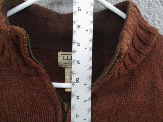 LL BEAN Shetland Wool Pullover Sweater Medium Elbow Patches 1/4 Zip Brown