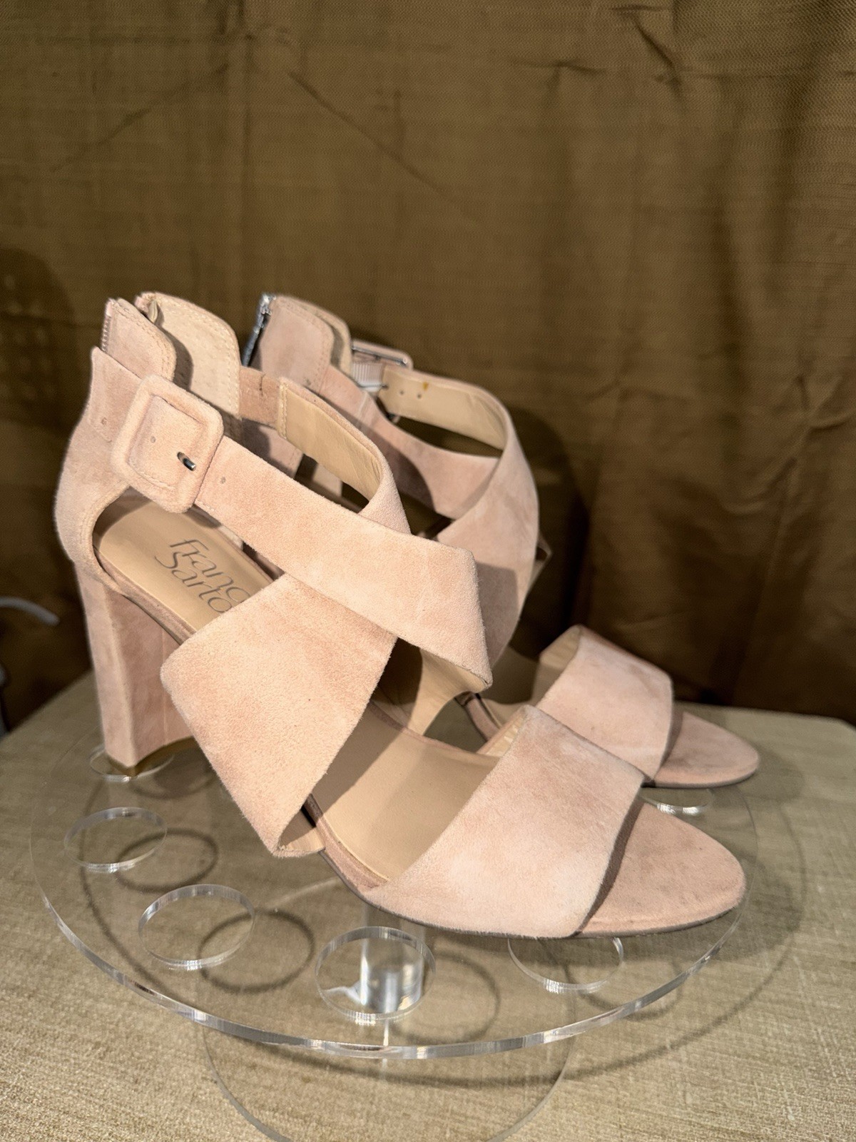 Franco Sarto Beige Leather Strappy Block Heel Sandals Women’s 7.5M Ankle Strap