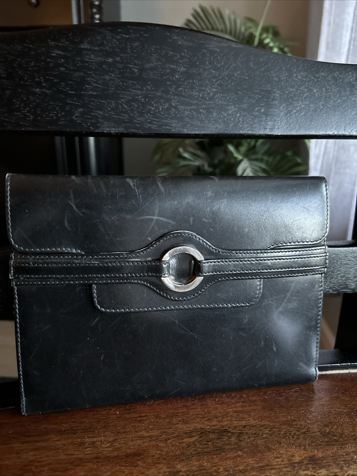 LOEWE 1846 Black Leather Travel Envelope Folio/Wallet 8.75”x 6.5”