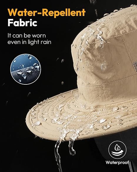Men’s Wide Brim Sun Hat with Neck Flap UV Protection Fishing Hiking