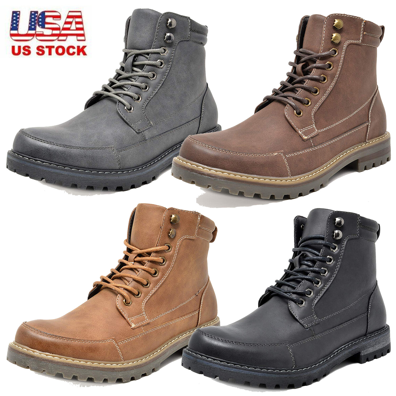 US Men’s Motorcycle Boots Combat Riding Ankle Leather Boots Size 6.5-15