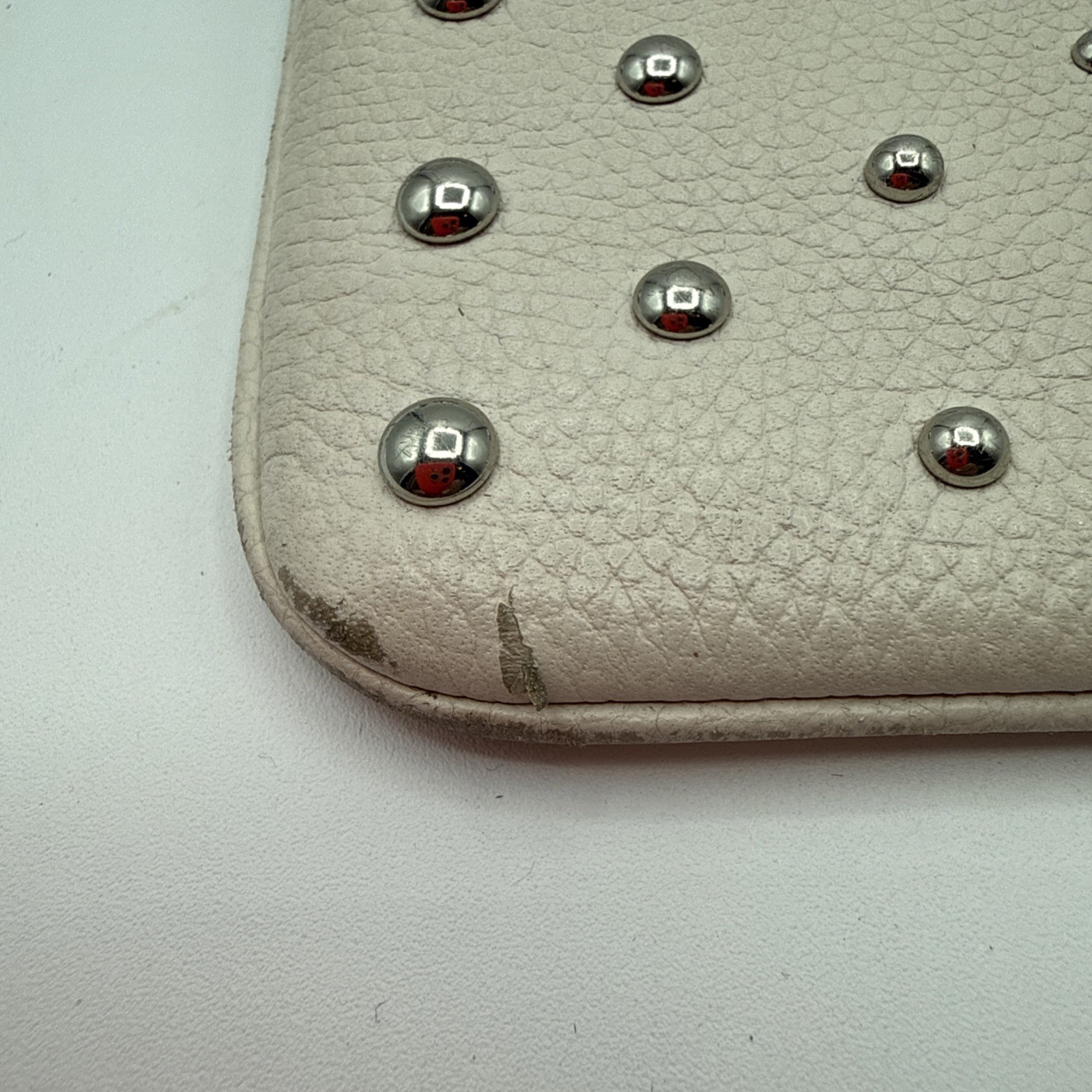 Coach Nolita Wristlet In White Pebbled Leather W/ Silver Stud Accents NY Logo