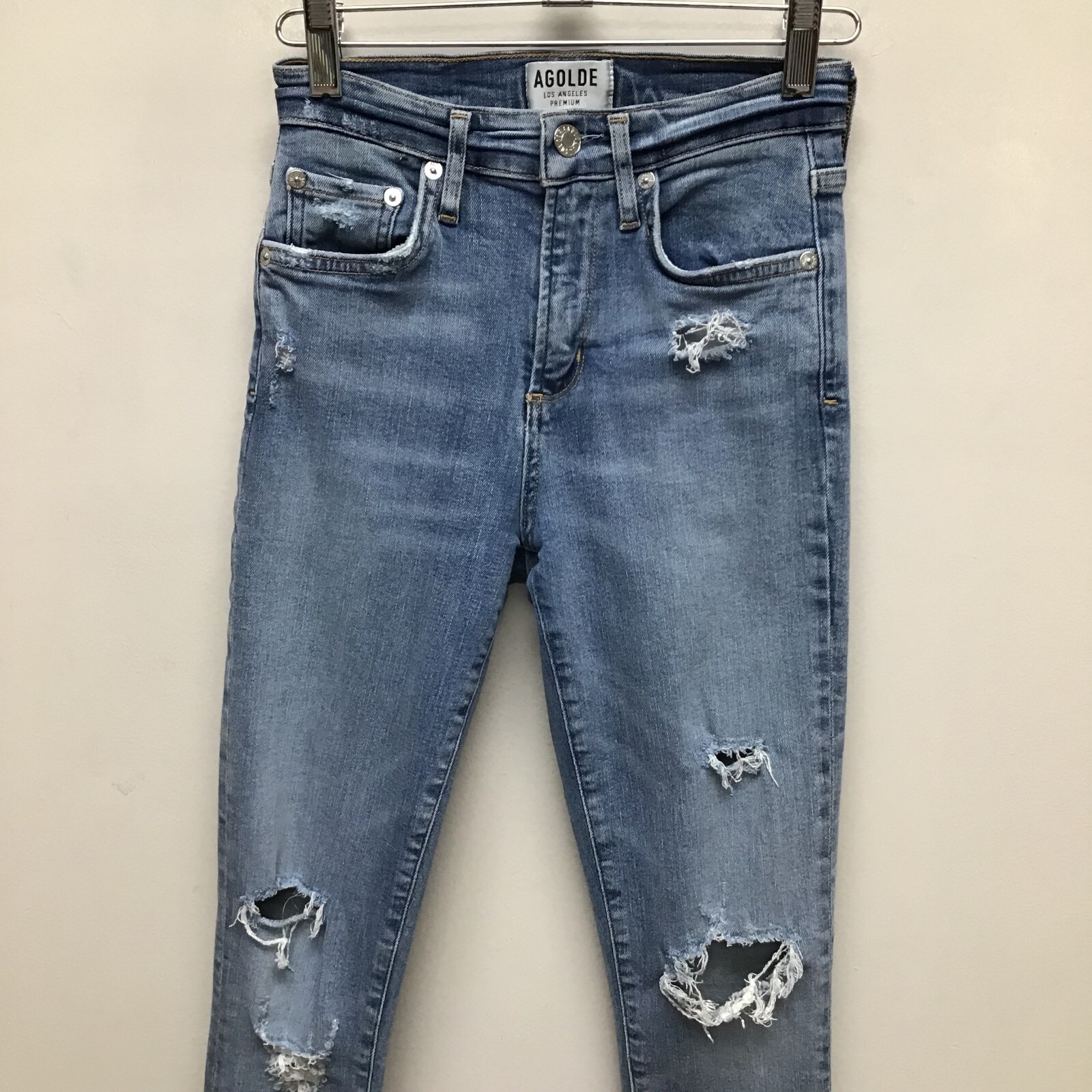 Agolde Womens Blue Distressed Raw Hem Mid Rise Denim Sophie Skinny Jeans 24