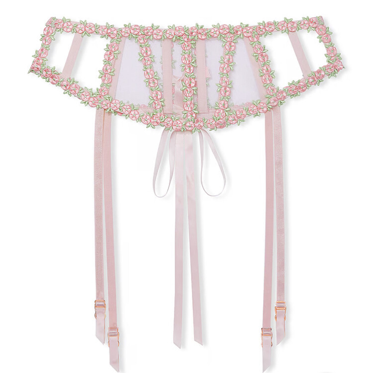 VICTORIAS SECRET DREAM ANGELS ROSEBUD EMBROIDERED GARTER BELT PINK FIZZ XS/S M/L