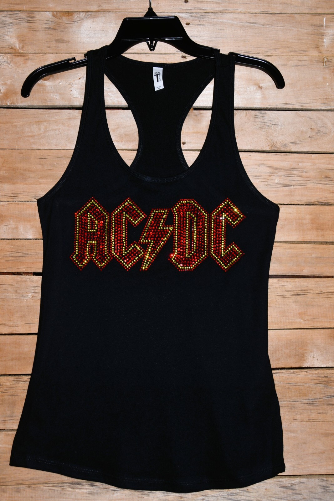 AC/DC rhinestone racer back tank top XS, S, M, L, XL, 2XL red yellow