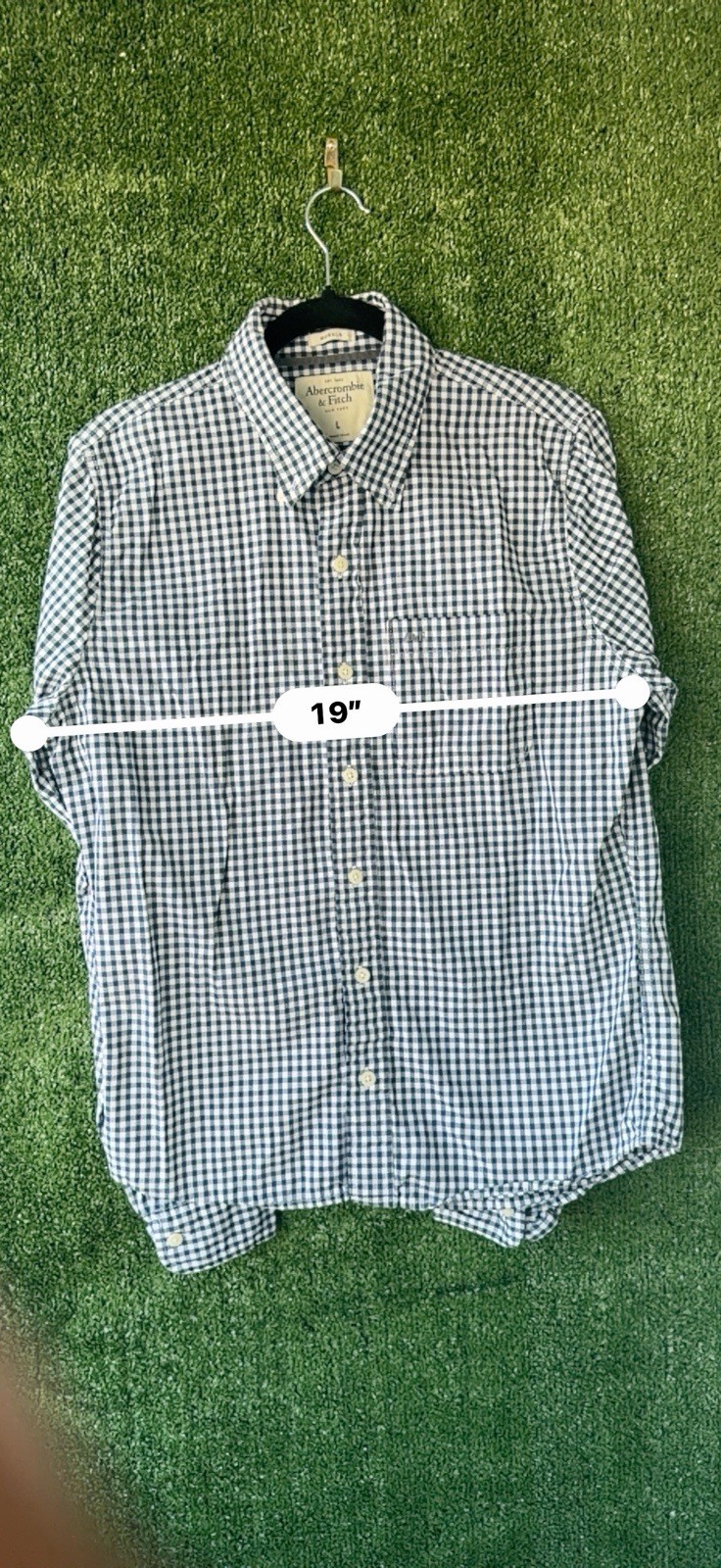 Abercrombie & Fitch Muscle Fit Gingham Shirt Men L Navy White Check Long Sleeve