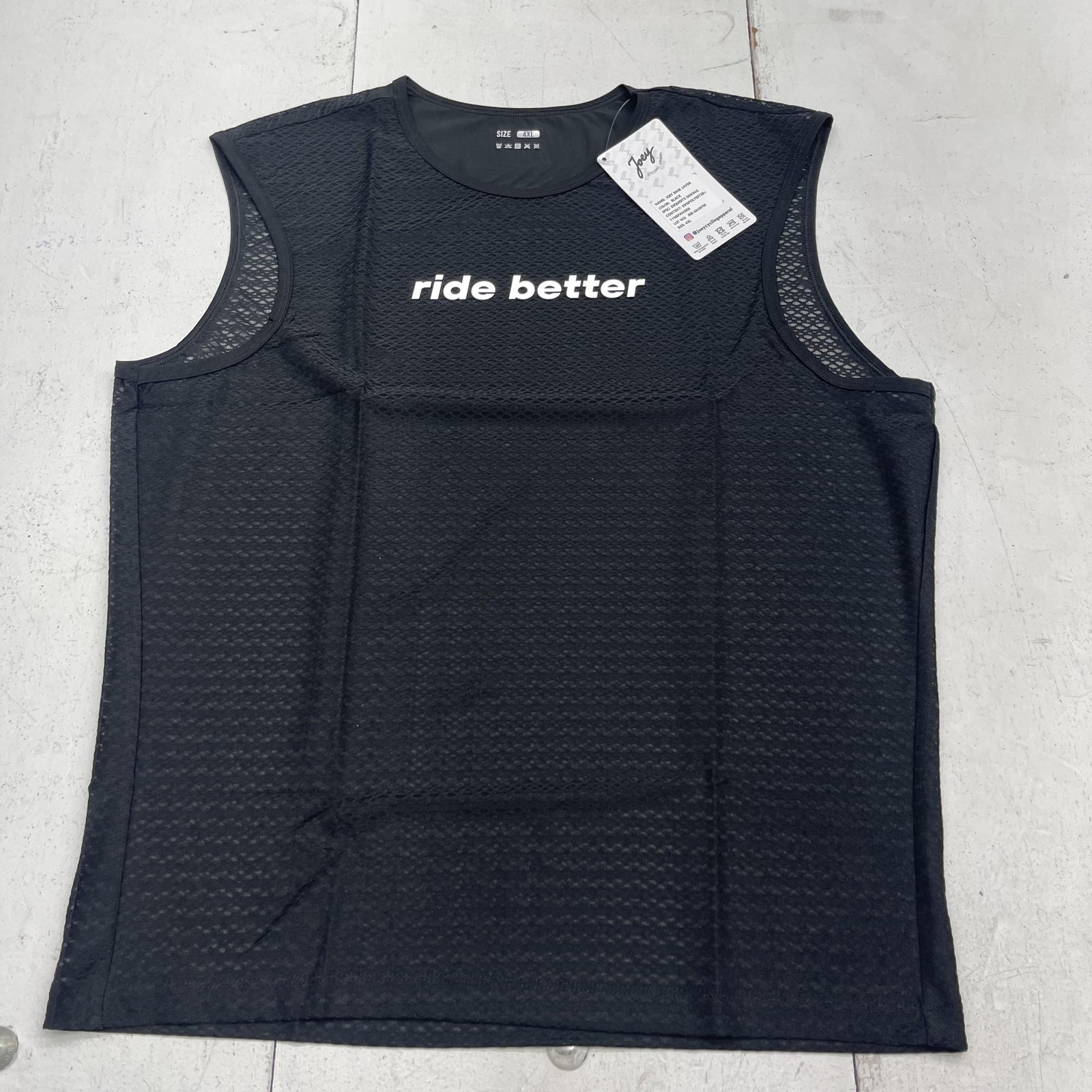 Joey Tank Top Mens 4XL Black Sleeveless Cycling Base Layer Quick Dry Mesh Shirt
