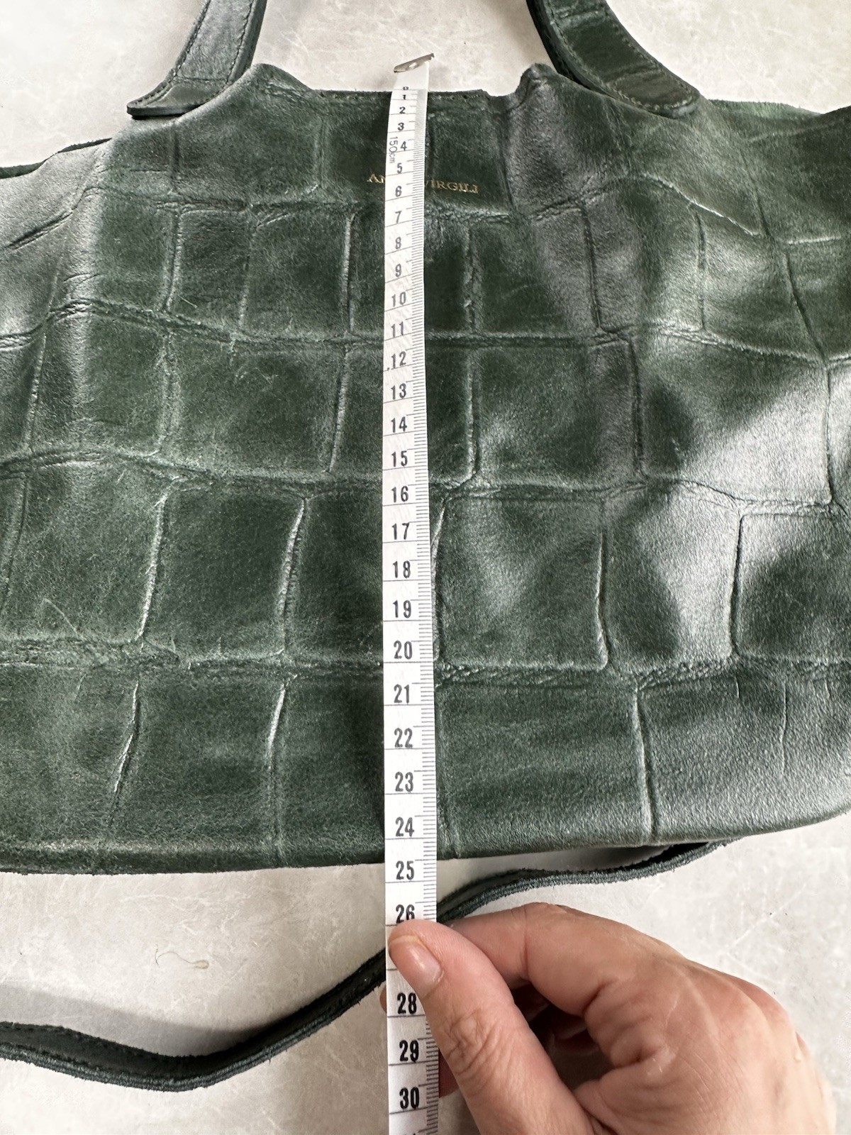 Anna Virgili Italy Green Crocodile Embossed Leather Handbag Shoulder Bag Set