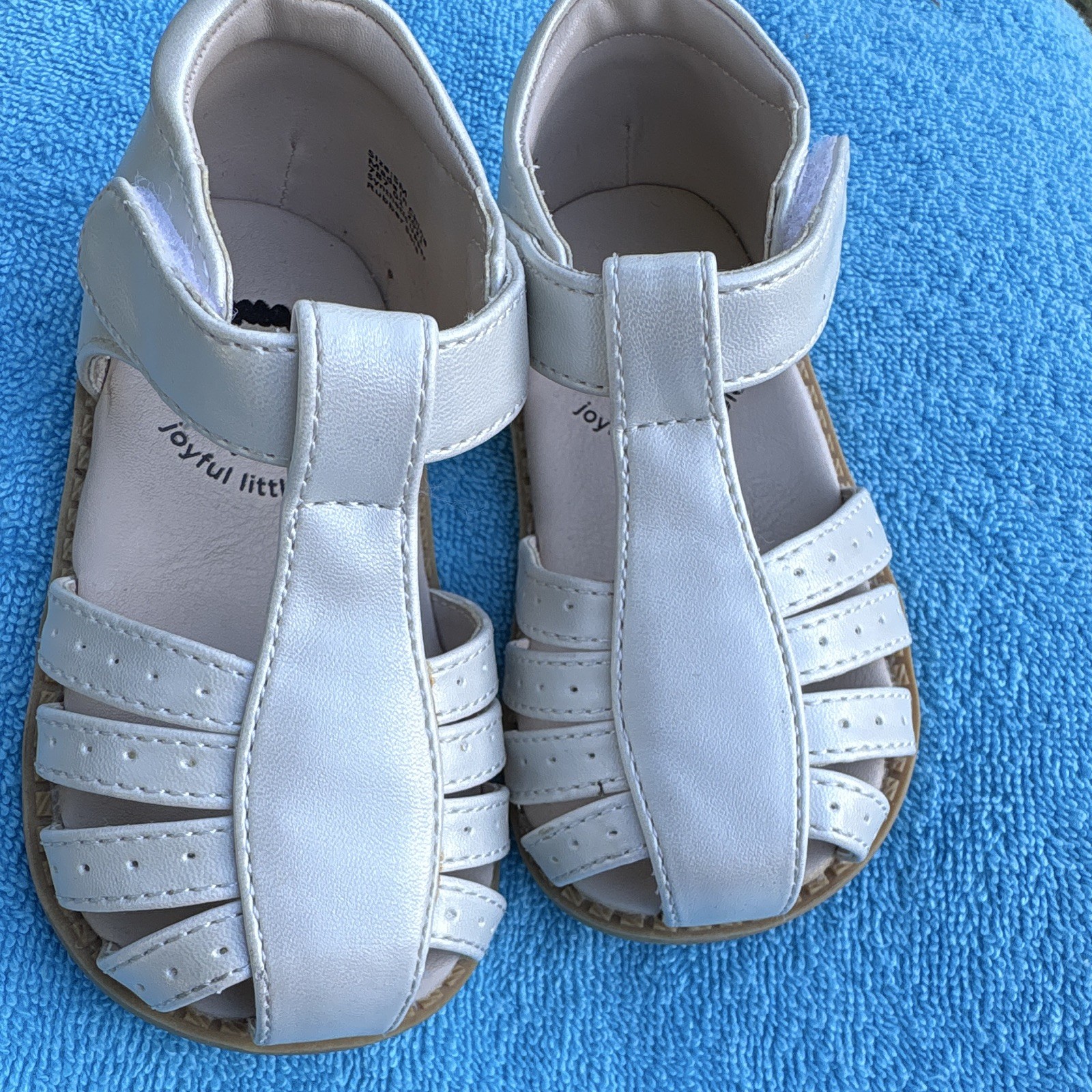 Livie & Luca White Leather T-Strap Sandals Hook & Loop Closure US 5
