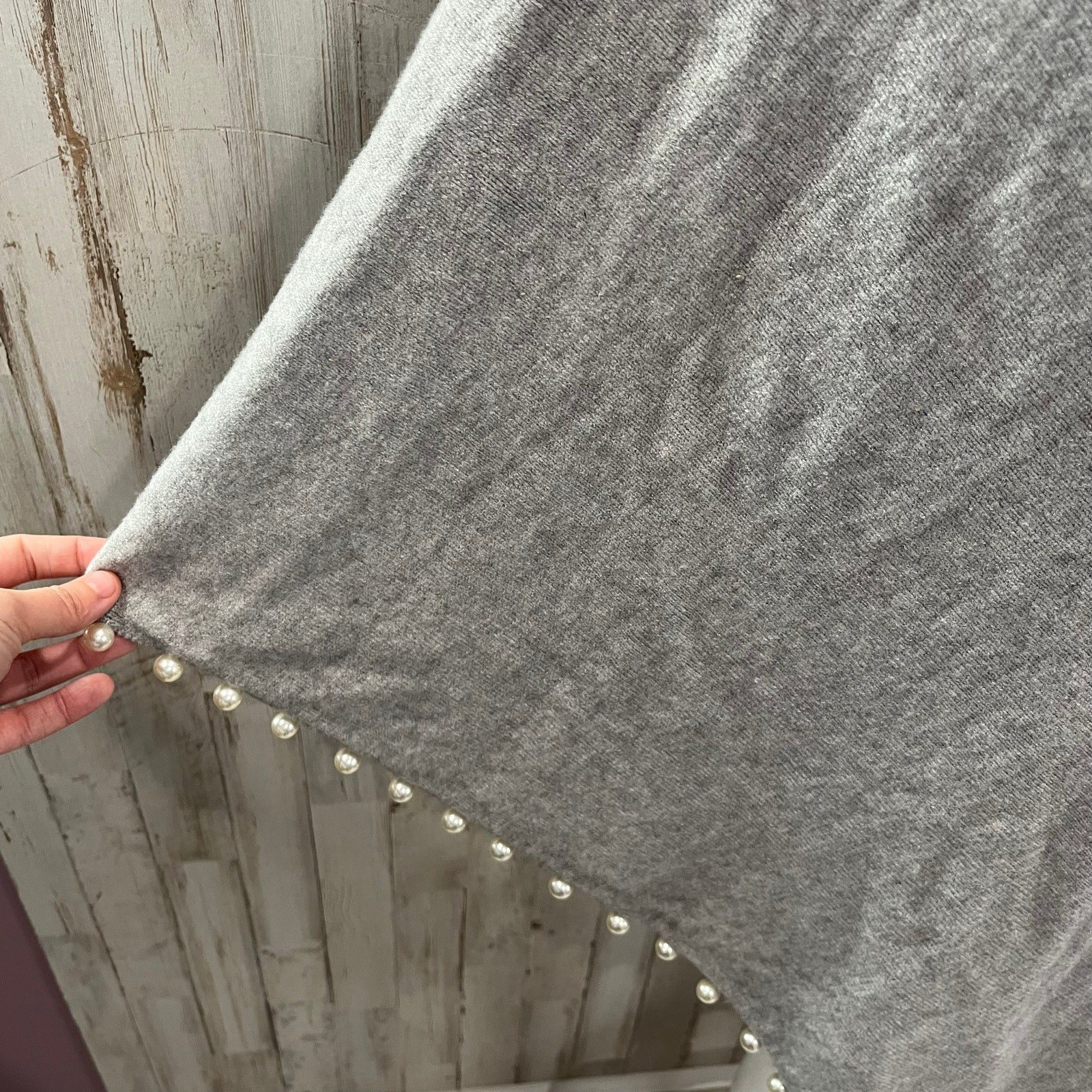 Bluoltre Gray Sweater Poncho Pearl Trim Womens One Size Soft Cozy
