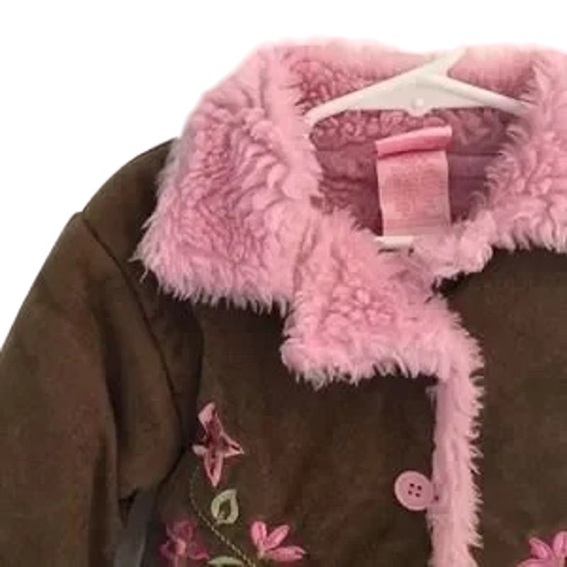 NANETTE LEPORE Floral Embroidered Sherpa Lined Jacket in Brown & Pink GIRLS 5
