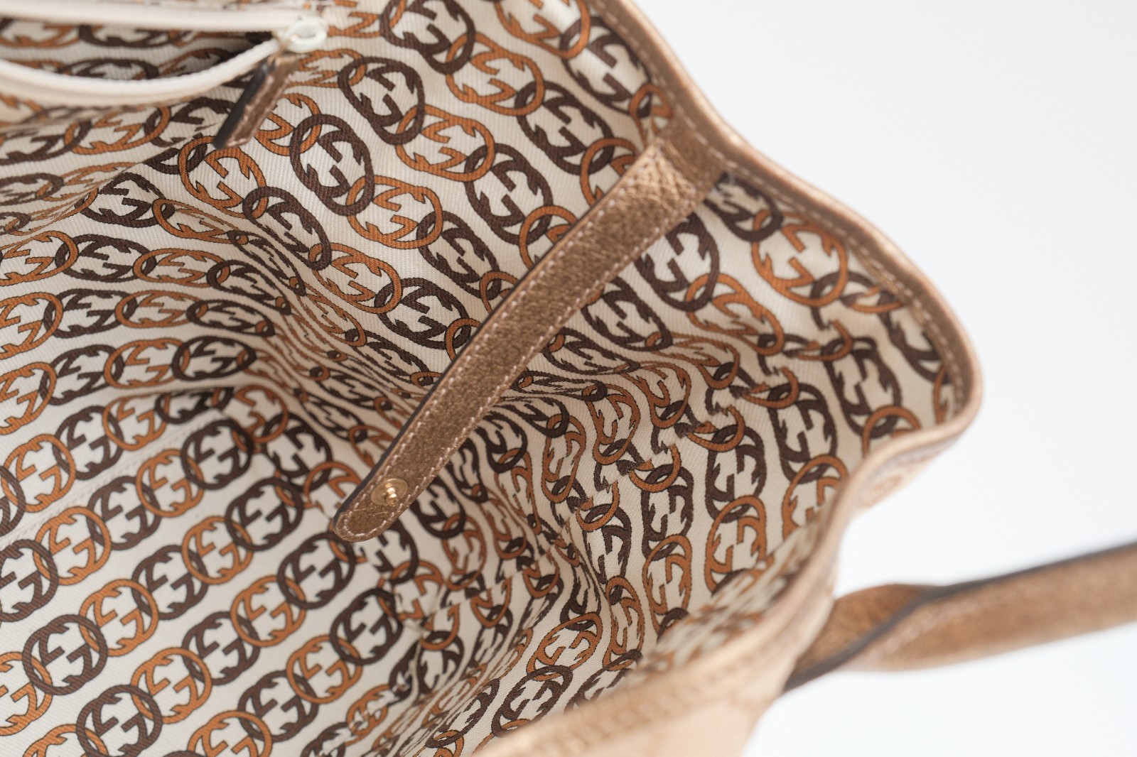GUCCI Princy Tote Shoulder Hand Bag GG Canvas Gold